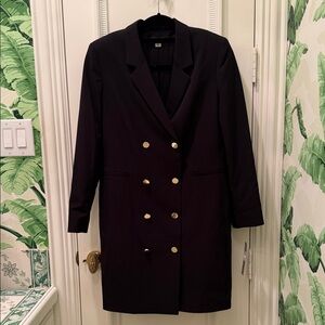 Tahari Black Long Sleeve “Coat” Dress with Gold Buttons